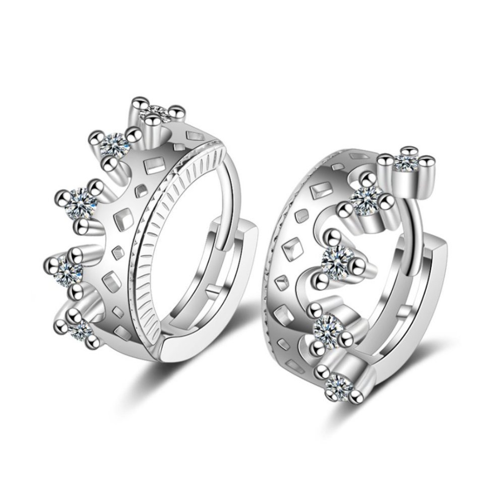 *NEW Sterling Silver Diamond Crown Hoop Earrings - Picture 5 of 6